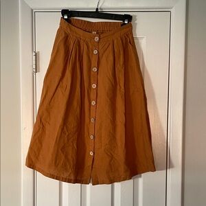 Chic A-Line Linen Button-Down Skirt in Rust